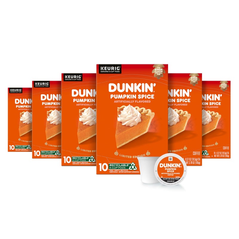 Dunkinâ€™ Pumpkin Spice Coffee, Limited Edition Fall Coffee, K Cup Pods , 10 Count Boxes (Pack of 6) - Image 1